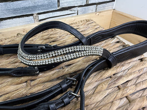 S/H Crystal Wave Brow Padded Bridle - Black - Full
