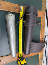 Load image into Gallery viewer, Saddle Flask &amp; Case - Pinder Bros - Vintage Pewter Hunting Hip Flask -English Leather - 10oz/12”
