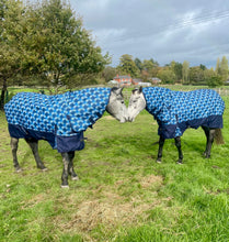 Load image into Gallery viewer, 100g Light/Medium Weight Combo Turnout Rug – Blue Swirl - Waterproof Horse Rug
