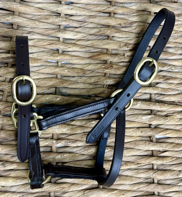 Foal/Mini Adjustable Leather Headcollar - Brown/Brass Fittings