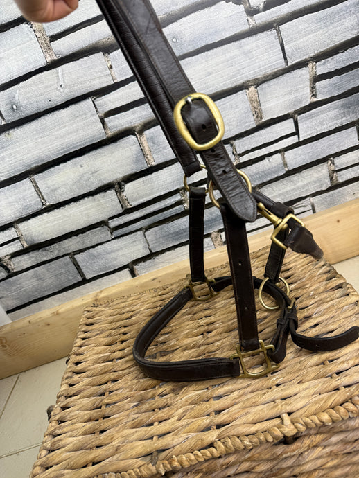 S/H Leather Clip Throat Headcollar - Full - Brown/Brass