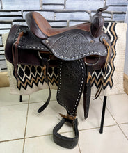 Load image into Gallery viewer, 15” Leather Western Set-Saddle, Headstall, Nathe Gag, Cinch