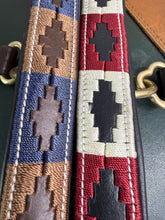 Load image into Gallery viewer, Leather Padded Polo Headcollar -Burgundy/White/Navy/Brown -Embroidered Design- Pony/Cob/Full - Black/Brown