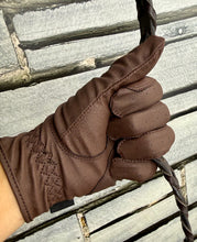 Load image into Gallery viewer, Plain Show Gloves - Technical Leather Look Fabric - Brown/Black - Showing/Working Hunter/Competition