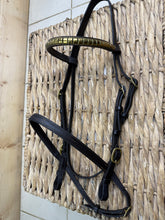 Load image into Gallery viewer, S/H In-hand Clinchered Show Bridle- Cob - Brown/Brass