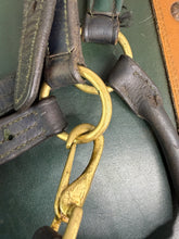 Load image into Gallery viewer, Pony English Leather Padded Headcollar - Black/Green/Brass - Clip Throat