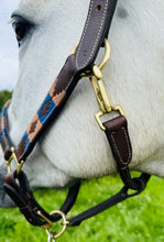 Load image into Gallery viewer, Leather Padded Polo Headcollar -Burgundy/White/Navy/Brown -Embroidered Design- Pony/Cob/Full - Black/Brown