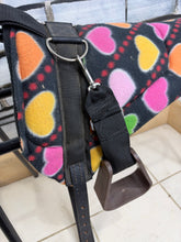 Load image into Gallery viewer, Tiny Fleece Shetland/Pony Pad Saddle -Complete with Girth &amp; Stirrups- Love Hearts Multi