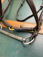 Load image into Gallery viewer, English In-hand Show Bridle - Full - Brown/Brass - 5” Inhand Bit