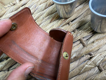 Load image into Gallery viewer, S/H 4 x English Stirrup Cups/Shot Glasses in Brown Leather Case