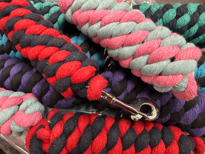 Pack of 10 x Traditional Cotton Twist Lead Ropes - Mixed Colours