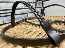 Load image into Gallery viewer, Shetland Leather Inhand Headcollar -Plaited Browband- Brown/Brass Fittings