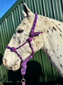 Soft Rope Control Halter/Headcollar - One Size - Pink/Purple & Blue