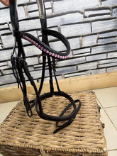 Load image into Gallery viewer, S/H Crystal Wave Flash Nose Dressage Bridle -Pink/Black- Cob