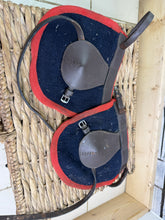 Load image into Gallery viewer, S/H English Melton Rugging Leather Hock Boots - Navy/Red