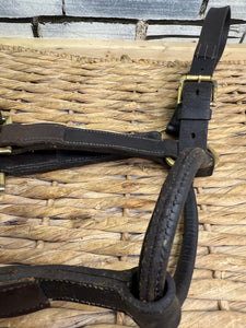 S/H English Brown & Brass Leather Headcollar - Full