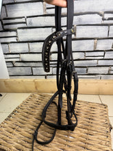Load image into Gallery viewer, S/H Raised Flash Snaffle Bridle - Black -Wave Bling Brow- Full