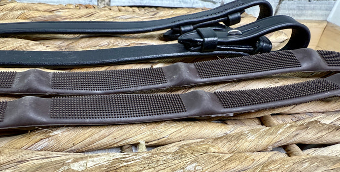 Mega Grip Flexi Reins - Rubber Blocks - Brown/Black