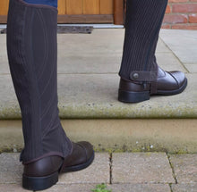 Load image into Gallery viewer, Childs S/M/L HY Synthetic Nubuck Half Chaps- Black/Brown