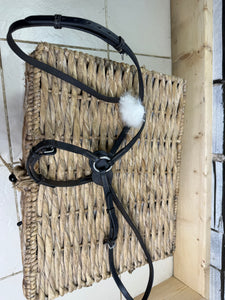 S/H Mexican Grackle Noseband -Black/White Stitching- Full
