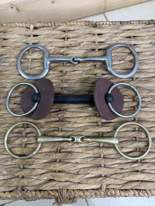 S/H Job Lot of Three X 5 1/2” Snaffle Bits-Gold Lozenge, etc