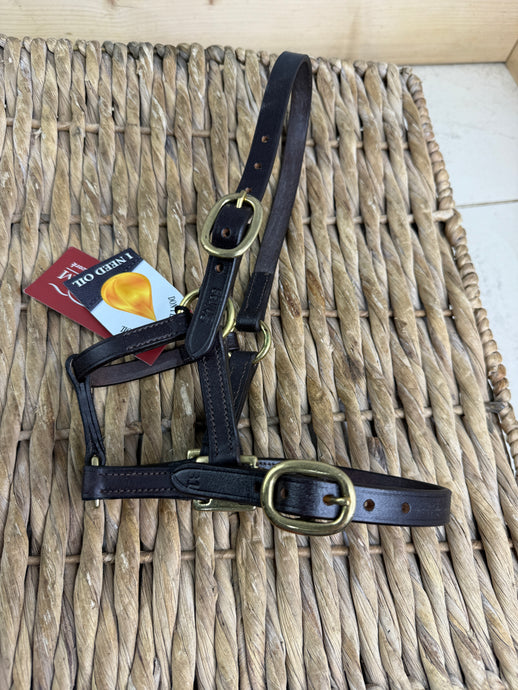 S/H Brown & Brass Shires Leather Headcollar - Foal