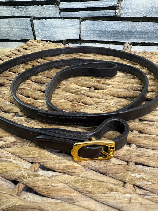 Leather Extra Long In-Hand Show 5/8” Lead Rein - Brown/Brass