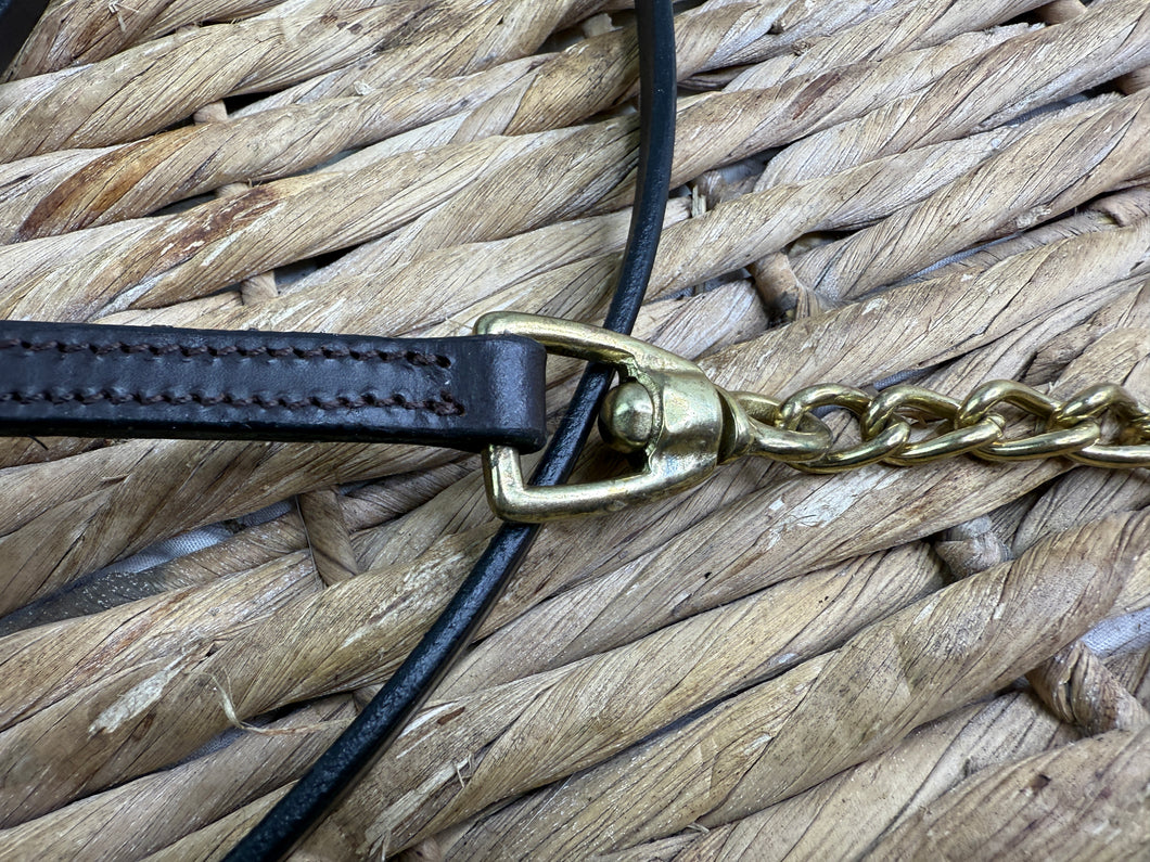 NEW Leather 1/2” In-hand Showing Lead & Brass Chain - Brown