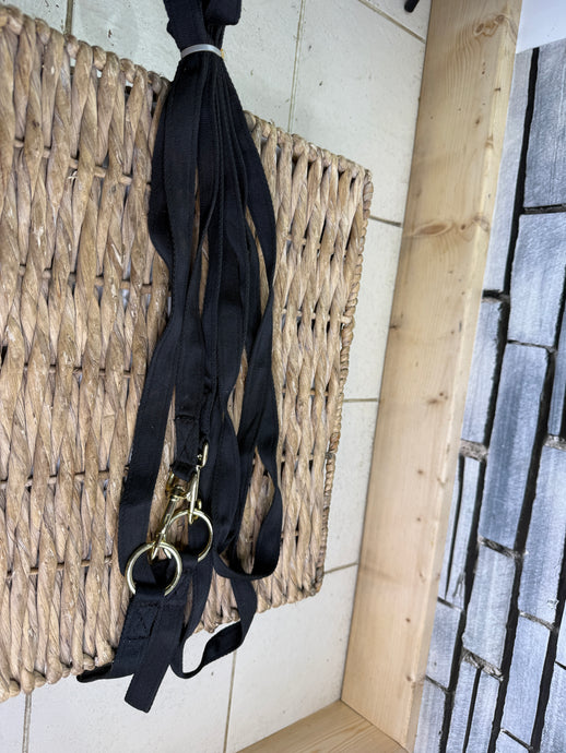 S/H Soft Web Draw Reins with Clips & Girth Loops - Black