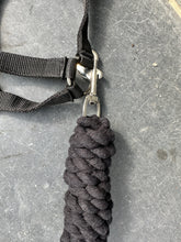 Load image into Gallery viewer, Adjustable Headcollar &amp; Lead Rope Set - Shetland up to Full Size - Black