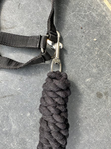 Adjustable Headcollar & Lead Rope Set - Shetland up to Full Size - Black