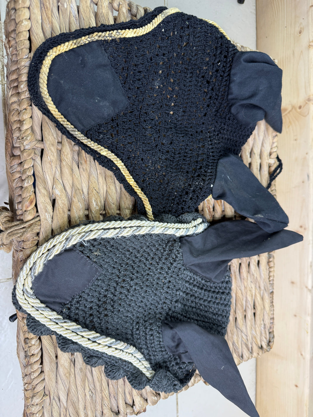 S/H 2 x Full Size Fly Veils/Bonnets/Ears - Black/Grey