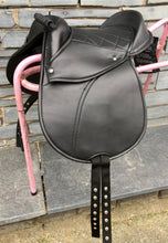 Load image into Gallery viewer, 10” Rhinegold Synthetic Cub Shetland/Small Pony Saddle - Treeless - Black