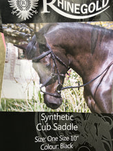 Load image into Gallery viewer, 10” Rhinegold Synthetic Cub Shetland/Small Pony Saddle - Treeless - Black