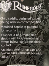 Load image into Gallery viewer, 10” Rhinegold Synthetic Cub Shetland/Small Pony Saddle - Treeless - Black