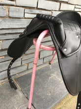 Load image into Gallery viewer, 10” Rhinegold Synthetic Cub Shetland/Small Pony Saddle - Treeless - Black