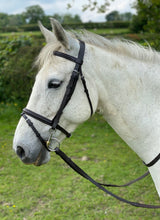 Load image into Gallery viewer, Quality Leather Flash Bridle - Soft Rubber Reins - Cob/Full/XF Black/Brown - Cob, Full &amp; XF
