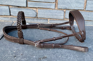 Wide Padded Chunky Hunter Bridle with Plaited Reins & Browband