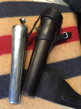 Load image into Gallery viewer, Gents Saddle Flask, English Case &amp; Pewter Flask