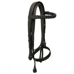 Hunter Bridle, Plaited Browband & Rubber Reins-M&M/Native/Shetland/Pony/Cob/XF